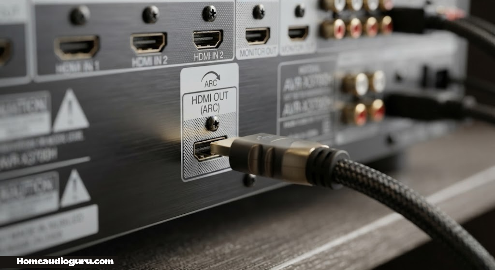 Close up of HDMI ARC port on the back of an AV receiver